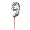 Fóliový balón číslo ,,9,, Strieborný na paličke 30cm