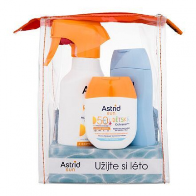 Astrid Sun dárková sada1: mléko na opalování ve spreji Sun Family SPF30 270 ml + dětské mléko na opalování Sun Kids SPF50 50 ml + hydratační mléko po opalování Sun After Sun Lotion 200 ml