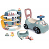 Set odrážadlo a chodítko s poschodovou garážou Auto Ride On Little Smoby a kufrík s autíčkami