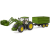 Bruder Traktor John Deere 7R 350 s čelním nakladačem a tandemovým přepravním přívěsem