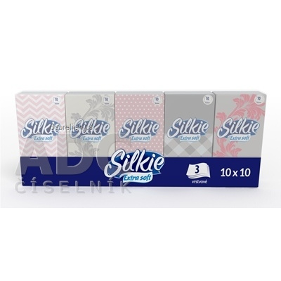 Silkie Extra soft Hygienické vreckovky 3-vrstvové, papierové 10x10 ks (100 ks)