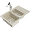 Mexen Gaspar granitový drez 1,5-komorový s odkvapkávačom a kuchynskou batériou Flora, béžový - 6507-69-670401-07