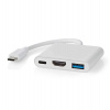 NEDIS USB 3.2 Gen 1 adaptér/ USB-C zástrčka - USB-A zásuvka - USB-C zásuvka/ výstup HDMI/ bílý/ box/ 10 cm (CCGB64770WT01)