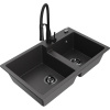 Mexen Tomas granitový drez dvojkomorový s kuchynskou batériou Aster, čierny škvrnitý - 6516-76-73450-70-B
