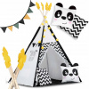 shumee Teepee stan pre deti s girlandou a svetlami Nukido v čierno-bielom prevedení s pandou