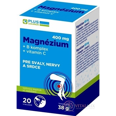 PLUS LEKÁREŇ Magnézium 400 mg+B komplex+vitamín C vrecúška s príchuťou grep 20 ks