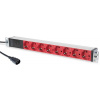 DIGITUS 1U Hliníkové PDU, do stojanu, C14->8x červený CEE 7/7 10A zástrčka, 250VAC 50/60 Hz