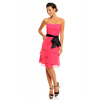 Spoločenské šaty korzetové značkové MAYAADI s mašľou a sukňou s volánmi ružové - Ružová - MAYAADI L