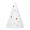 PartyDeco čiapočky biele s bodkami vo farbe Rose Gold 6ks