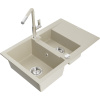 Mexen Gaspar granitový drezu 1,5-komorový s odkvapom a kuchynskou batériou Flora, béžový - 6507-69-670401-09
