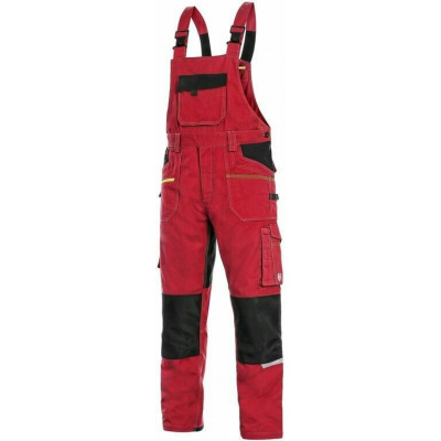 Canis CXS STRETCH Montérkové nohavice s náprsenkou pánske Červená-Čierna, 60