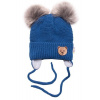 BABY NELLYS Zimná čiapka s fleecom Teddy Bear - chlupáčk. bambuľky - tm. modrá, šedá