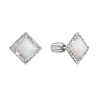 Strieborné náušnice pecka so syntetickým opálom a kryštálmi Preciosa biely kosoštvorec 31318.1 white