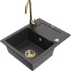 Mexen Enzo granitový drez 1-komorový s odkvapkávačom a kuchynskou batériou Telma, čierny bodkovaný - 6506-76-670200-50