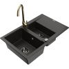 Mexen Gaspar granitový drez 1,5-komorový s odkvapkávačom a kuchynskou batériou Telma, čierny/zlatý - 6507-75-670200-50-B