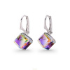Strieborné náušnice kocky Swarovski elements 8 mm zelené Vitrail medium