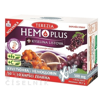 TEREZIA HEMOPLUS + KYSELINA LISTOVÁ cps 50+10 zadarmo (60 ks)