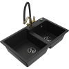 Mexen Tomas, 2-komorový granitový drez 800x500x190 mm a kuchynská batéria Duo, čierna, 6516-77-671701-57-B
