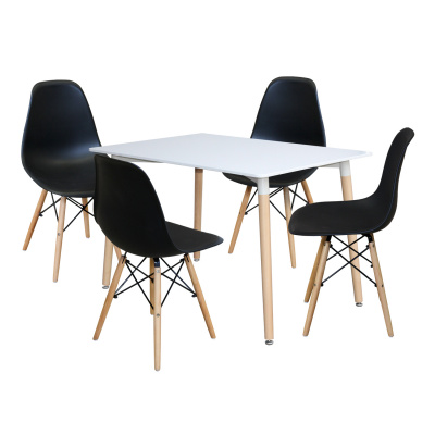 idea Jedálenský stôl 120x80 UNO biely + 4 stoličky UNO čierne