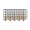 Fistar !!! Akčný balíček: 5x Regál 2000x1200x600 mm lakovaný 5-policový, nosnosť 875 kg - ČIERNÝ