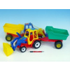 Traktor nakladač s valníkem s autíčkem plast 64cm 3 barvy v síťce