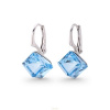Strieborné náušnice kocky Swarovski elements 8 mm modré AQUAMARINE