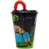 STOR Plastový kelímek Minecraft hrnek Minecraft XL s brčkem 430 ml