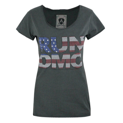 Amplified Dámske tričko Run DMC s dizajnom USA s kamienkami NS4563 (M) (antracit)