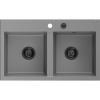 Mexen Hektor žulový kuchynský drez, dvojkomorový 800 x 480 mm, sivý, čierny sifón - 6521802000-71-B