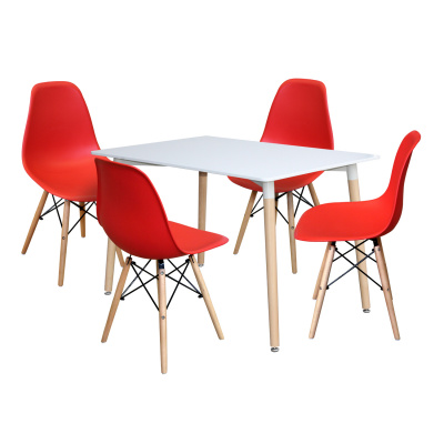 idea Jedálenský stôl 120x80 UNO biely + 4 stoličky UNO červené