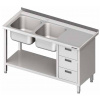 STALGAST Stôl s dvojkomorovým drezom na ľavej strane s blokom troch zásuviek a policou 1700x700x850 mm | STALGAST, 981107170