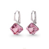 Strieborné náušnice kocky Swarovski elements 8 mm ružové LIGHT ROSE