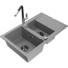 Mexen Gaspar granitový drez 1,5-komorový s odkvapkávačom a kuchynskou batériou Flora, sivý - 6507-71-670401-07-B