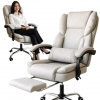 Krémové kožené kancelárske kreslo s opierkou nôh, KO51K