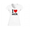 Dámske tričko V-výstrih I Love milk