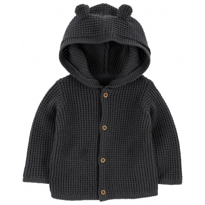 CARTERS CARTER'S Sveter s kapucňou a uškami Charcoal chlapec LBB NB/ veľ. 56