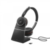 jabra Jabra Evolve 75 Slúchadlá s mikrofónom Káblový a bezdrôtový Pres hlavu Hovor / hudba Bluetooth Nabíjací podstavec Čierna (7599-842-199)