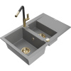 Mexen Gaspar granitový drez 1,5-komorový s odkvapkávačom a kuchynskou batériou Flora, sivý - 6507-71-670401-57-G