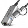 Sieťová karta Axagon USB-C + USB-A 3.2 Gen 1 - Gigabit Ethernet (ADE-TXCA) sivá