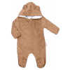 Baby Nellys Kombinézka /overal Minky s kapucňou a uškami - karamel, hnědá, Veľ. 74 74 (6-9m)