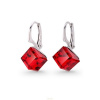 Strieborné náušnice kocky Swarovski elements 8 mm červené LIGHT SIAM