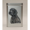 Plechová dóza s obrázkom psa plemena slovenský hrubosrstý stavač