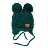BABY NELLYS Zimná pletená čiapka Teddy Bear na zaväzovanie, zelená 68-80 (6-12m)