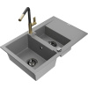 Mexen Gaspar žulový drez 1,5-komorový s odkvapkávačom a kuchynskou batériou Flora, sivý - 6507-71-670401-57-B