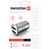 Swissten CL adaptér do auta 2x USB 4,8A metal strieborný