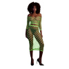 Ouch! Glow in the Dark Long Sleeve Crop Top and Long Skirt Neon Green