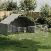 vidaXL Vonkajšia búda pre psov s výbehom, 5x3x1,9 m, pozinkovaná oceľ - Srieborná - 253318-268958
