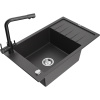 Mexen Elias, 1-komorový granitový drez s odkvapkávačom 795x480x200 mm a čierna batéria Duero, čierna - škvrnitá, 6511-76-671600-70
