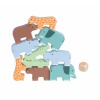 Lelin Drevená skladacia hra - zvieratká, 10 ks + hracia kocka