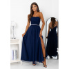 Whit You Dlhé spoločenské šaty NOEMI bez ramienok s rozparkom 0011510 Farba: Modrá, Veľkosť: 34
